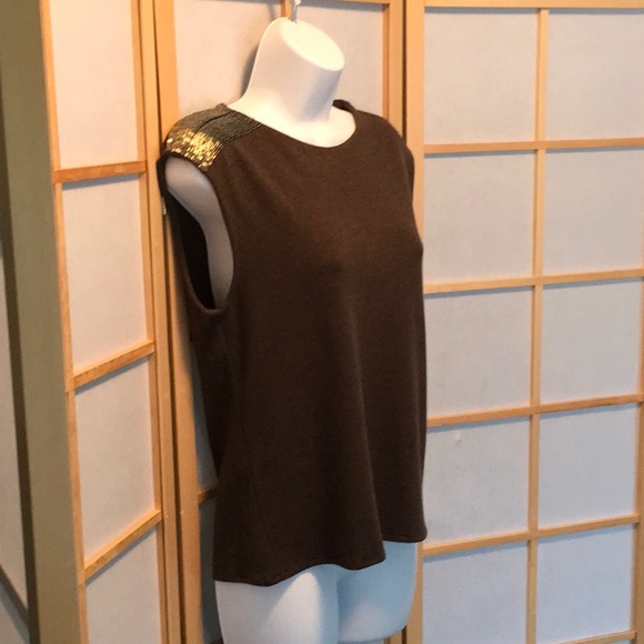 90s Susan Lazar shell top w/ beaded shoulder, S/M - Picture 4 of 9